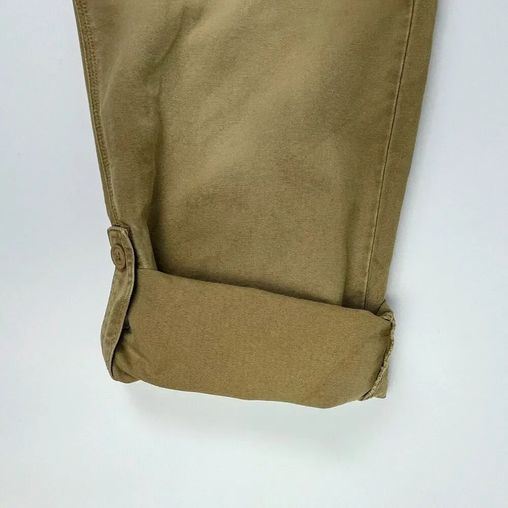 Free People Cleo Washed Chino Pants Straight Leg Tan Khaki Cargo Roll Cotton 4